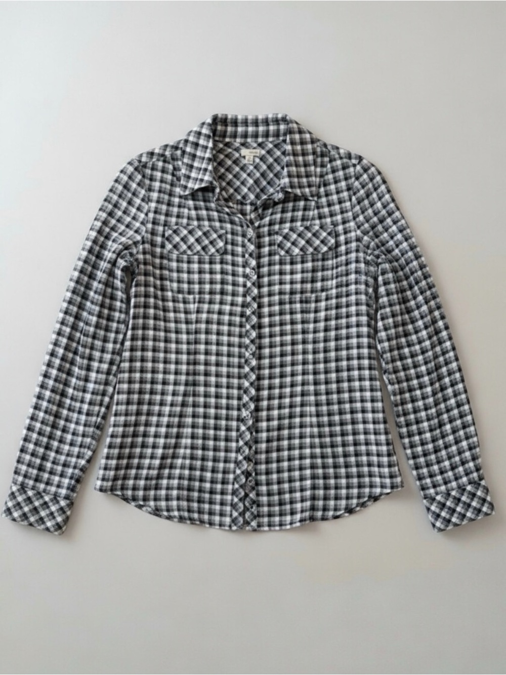 Hinge Black White Gingham Plaid Cotton Button Down Shirt Women’s Small
